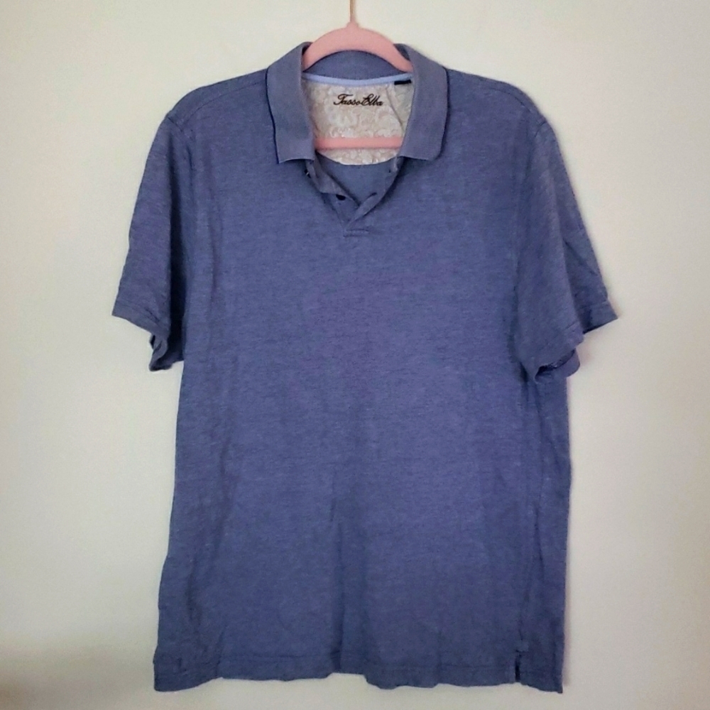 Tasso Elba slate blue polo shirt, 100% cotton, men's size large.